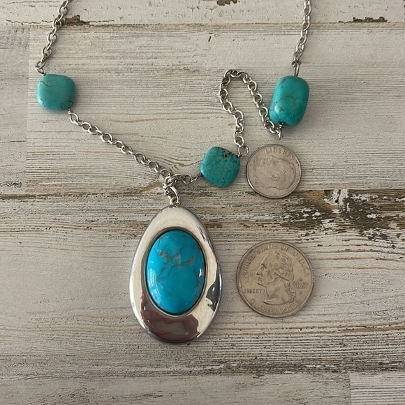 Vintage Simon Sebbag Silver Turquoise Station Pendant Necklace. - Picture 7 of 7